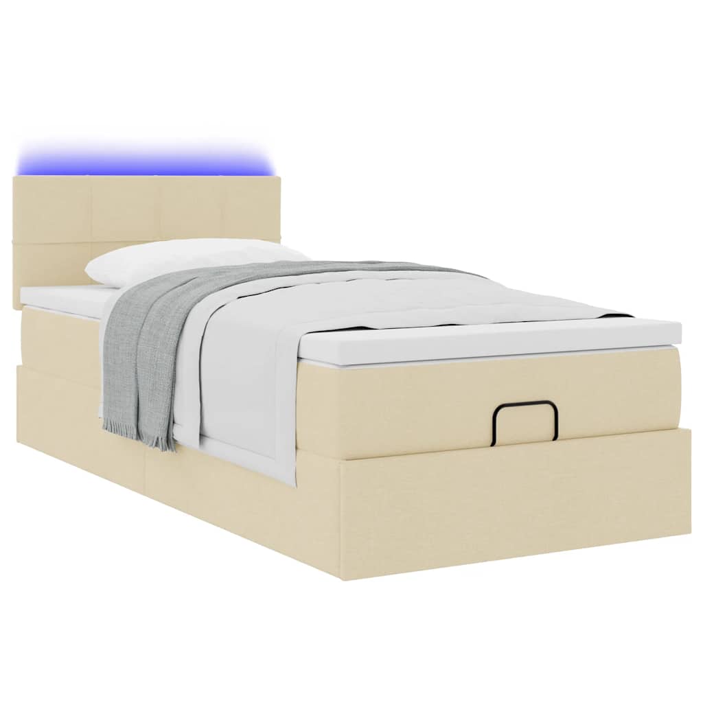 Lit ottoman avec matelas crème 100x200 cm tissu - XIOS