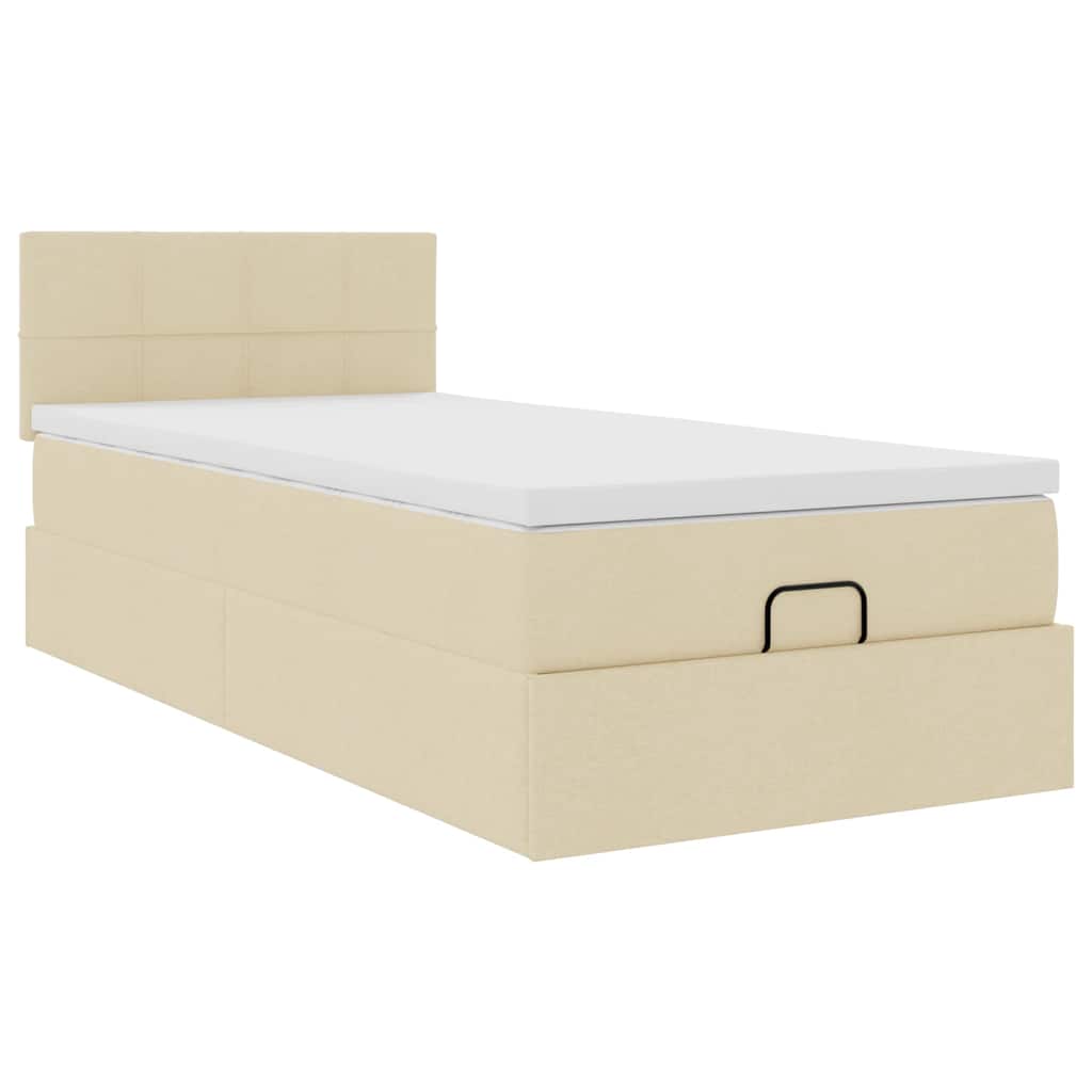 Lit ottoman avec matelas crème 100x200 cm tissu - XIOS