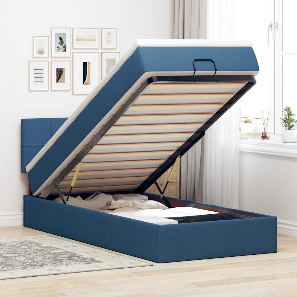 Lit ottoman avec matelas et LED Bleu 100x200 cm Tissu - XIOS