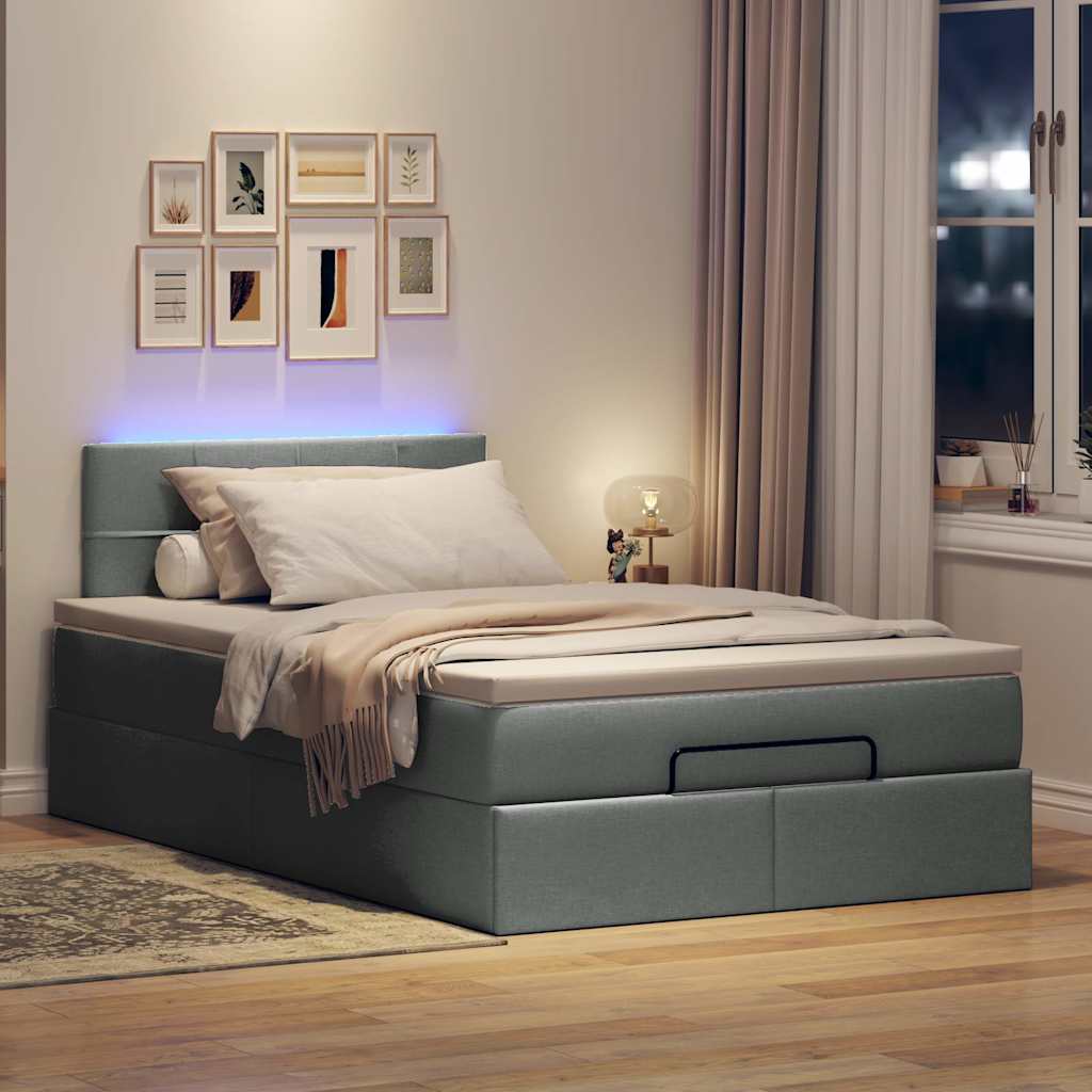 Lit ottoman avec matelas et LED gris foncé 120x190 cm tissu - XIOS