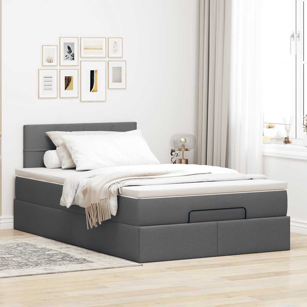Lit ottoman avec matelas et LED gris foncé 120x190 cm tissu - XIOS