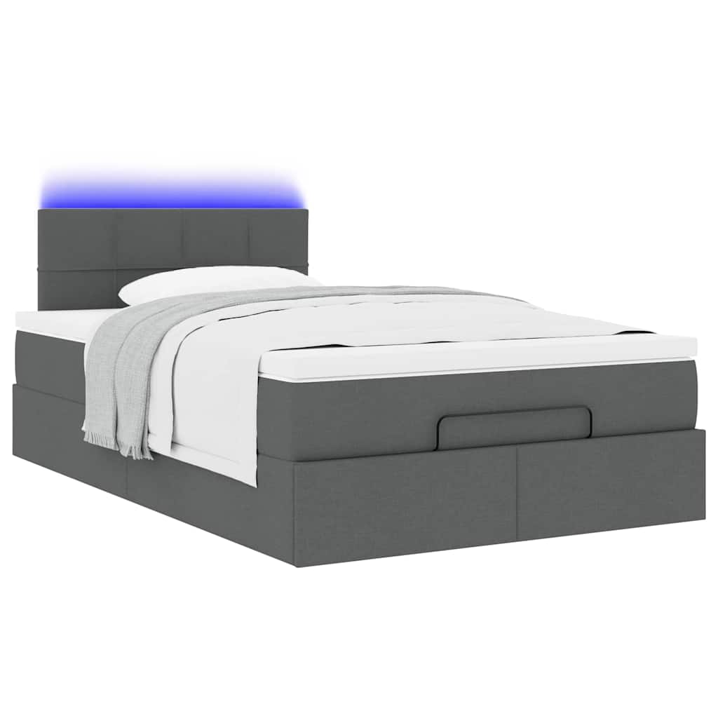 Lit ottoman avec matelas et LED gris foncé 120x190 cm tissu - XIOS