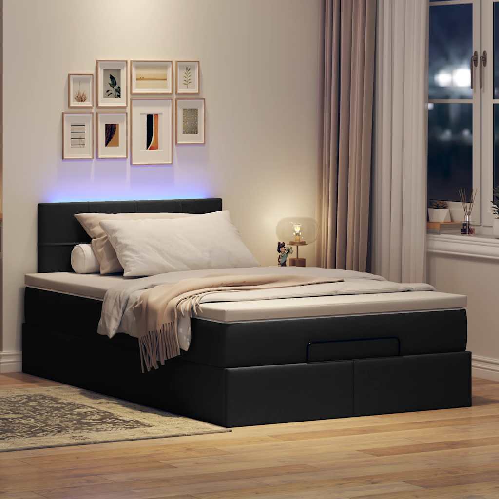 Lit ottoman avec matelas et LED noir 120x190 cm tissu - XIOS