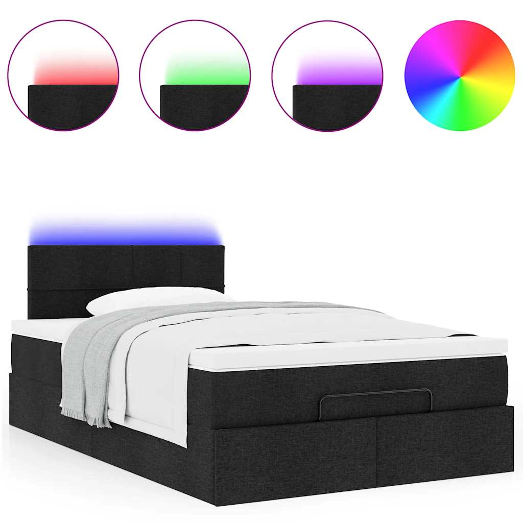 Lit ottoman avec matelas et LED noir 120x190 cm tissu - XIOS