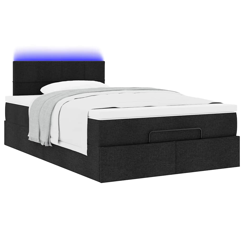 Lit ottoman avec matelas et LED noir 120x190 cm tissu - XIOS