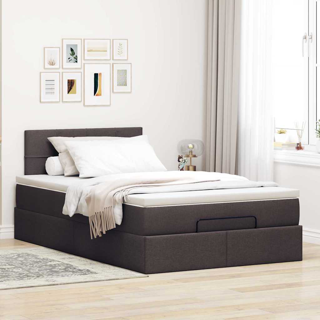 Cadre de lit ottoman avec matelas marron foncé 120x190 cm tissu - XIOS