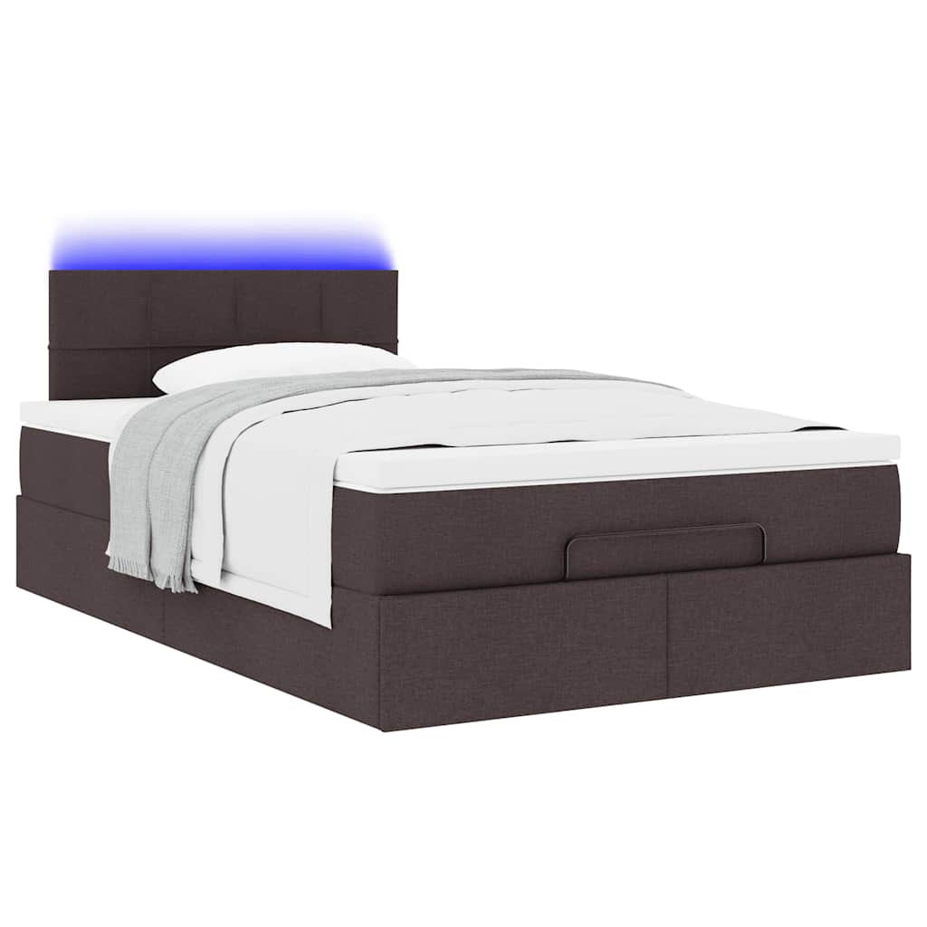 Cadre de lit ottoman avec matelas marron foncé 120x190 cm tissu - XIOS