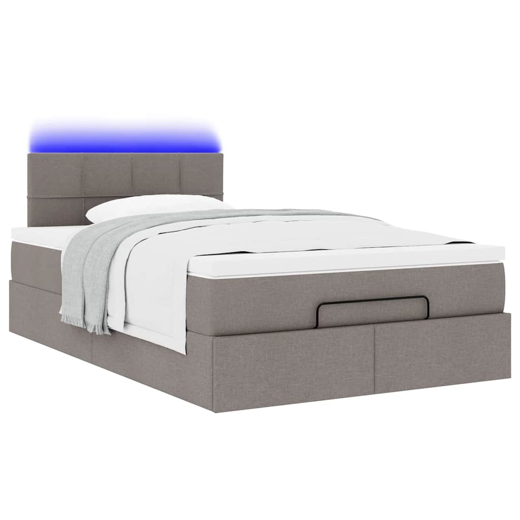 Lit ottoman avec matelas et LED Taupe 120x190 cm tissu - XIOS