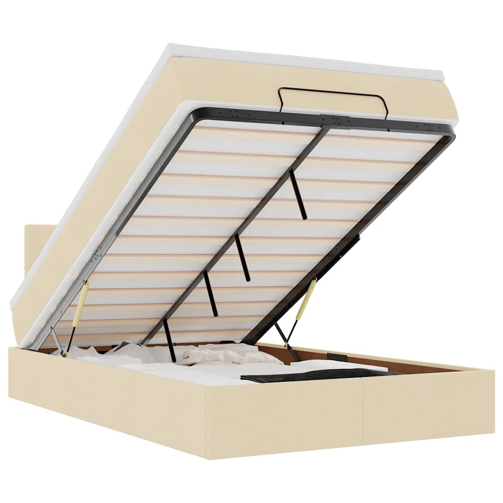 Lit ottoman avec matelas et LED crème 120x190 cm tissu - XIOS