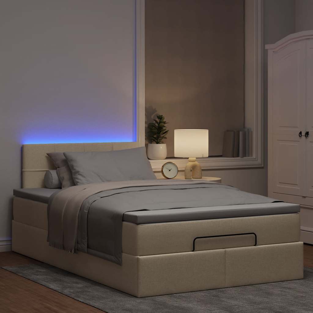 Lit ottoman avec matelas et LED crème 120x190 cm tissu - XIOS