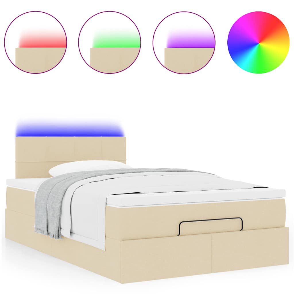 Lit ottoman avec matelas et LED crème 120x190 cm tissu - XIOS