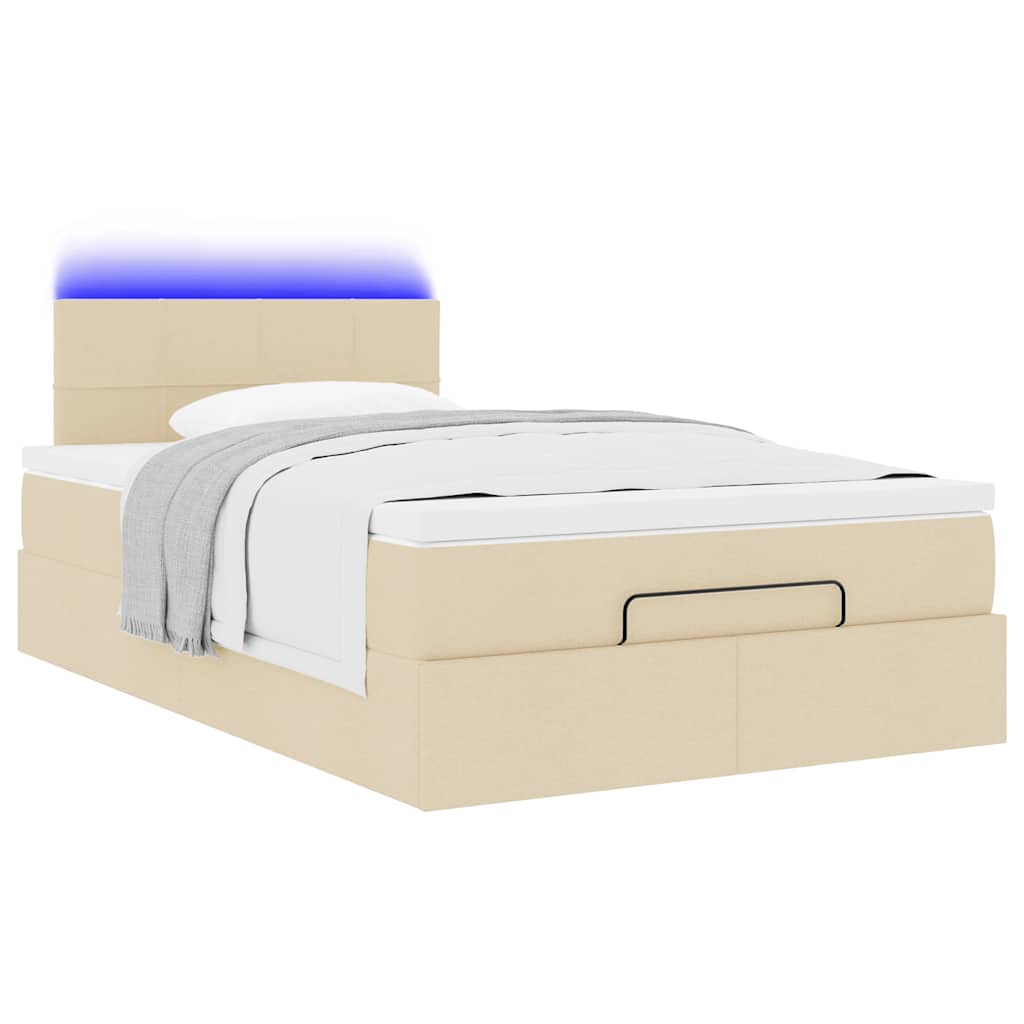 Lit ottoman avec matelas et LED crème 120x190 cm tissu - XIOS