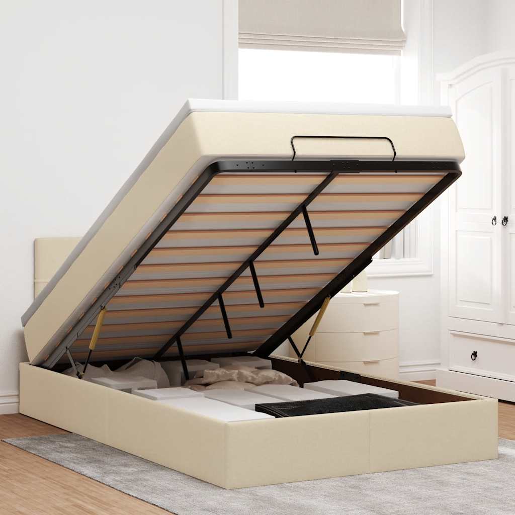 Lit ottoman avec matelas et LED crème 120x190 cm tissu - XIOS