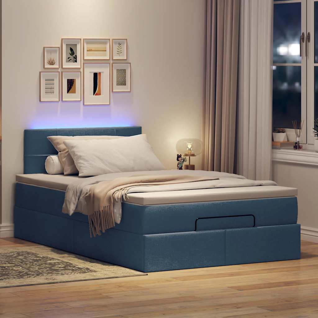 Lit ottoman avec matelas et LED bleu 120x190 cm tissu - XIOS