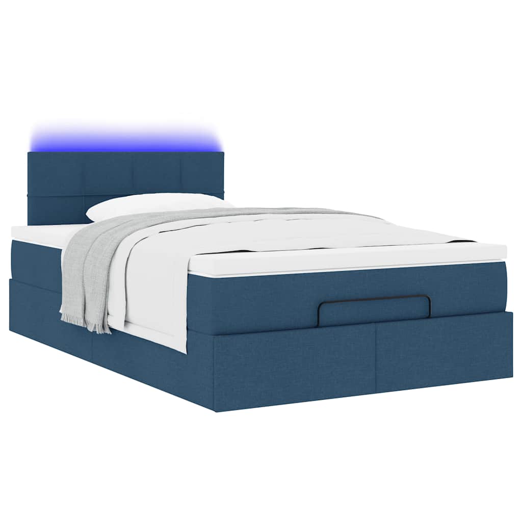 Lit ottoman avec matelas et LED bleu 120x190 cm tissu - XIOS