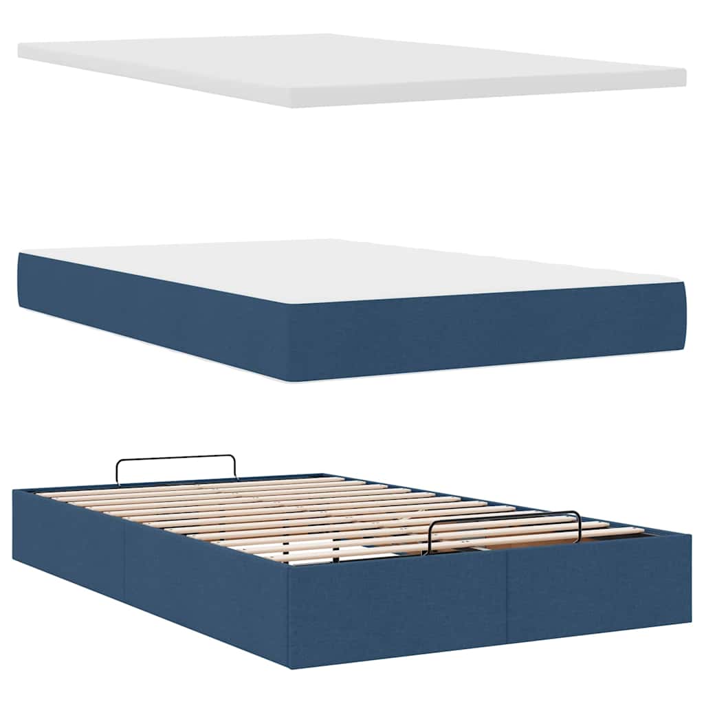 Lit ottoman avec matelas et LED bleu 120x190 cm tissu - XIOS