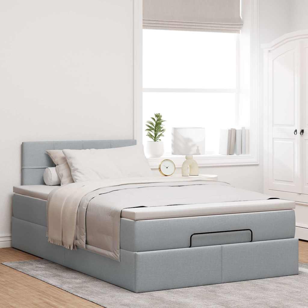 Lit ottoman avec matelas gris clair 120x200 cm tissu