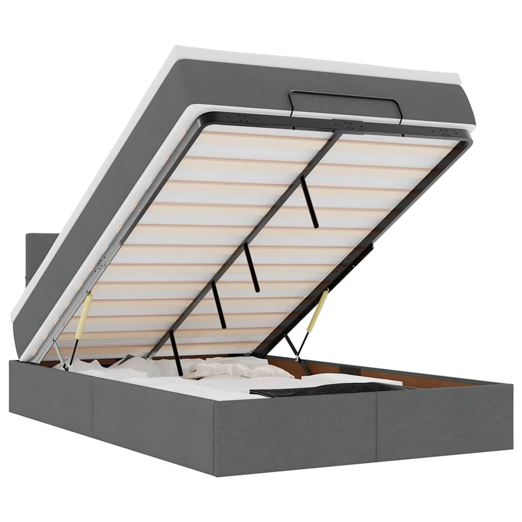 Lit ottoman avec matelas et LED gris foncé 120x200 cm tissu - XIOS