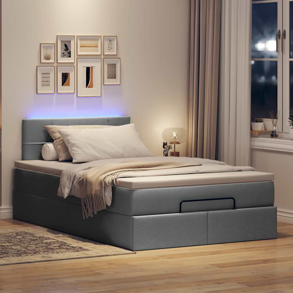 Lit ottoman avec matelas et LED gris foncé 120x200 cm tissu - XIOS