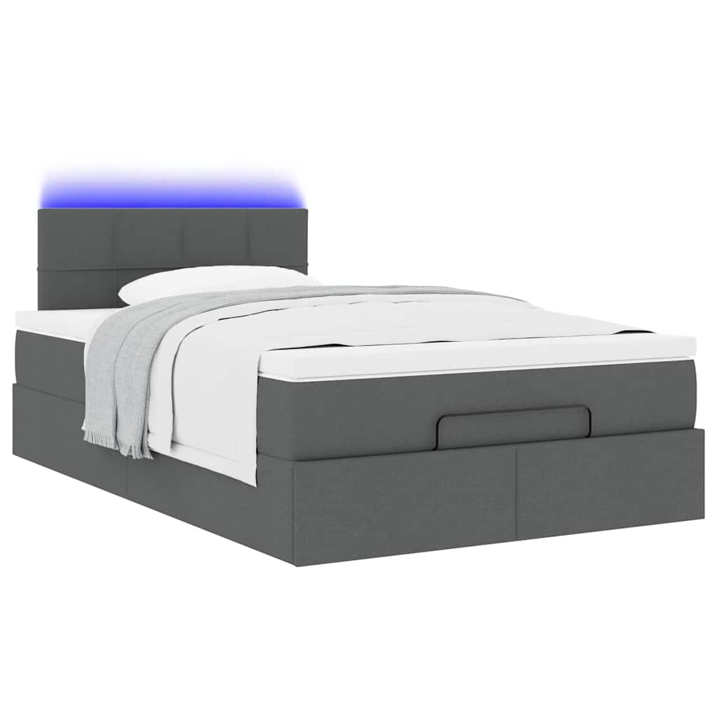 Lit ottoman avec matelas et LED gris foncé 120x200 cm tissu - XIOS