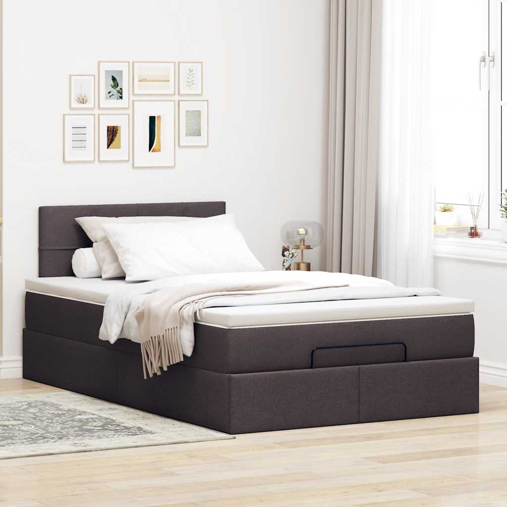 Lit ottoman avec matelas marron foncé 120x200 cm tissu