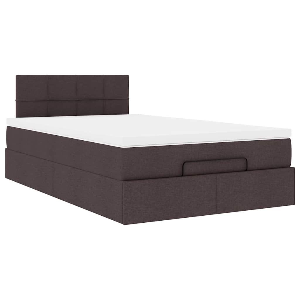 Lit ottoman avec matelas marron foncé 120x200 cm tissu