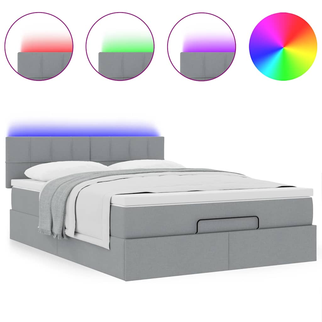 Lit ottoman avec matelas et LED gris clair 140x190 cm tissu - XIOS