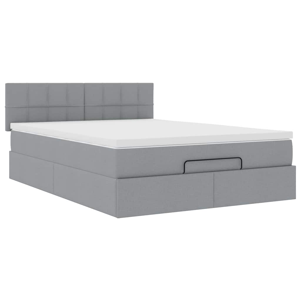 Lit ottoman avec matelas et LED gris clair 140x190 cm tissu
