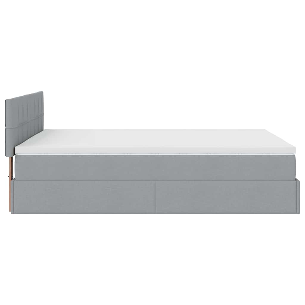 Lit ottoman avec matelas et LED gris clair 140x190 cm tissu