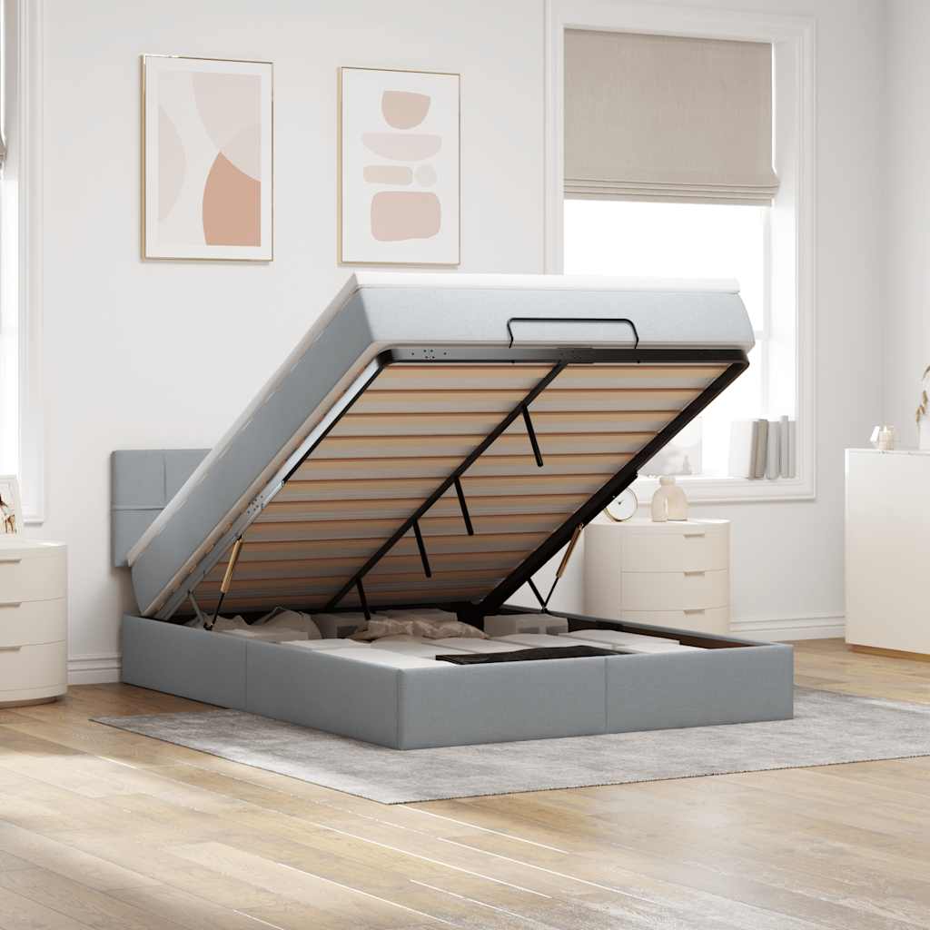 Lit ottoman avec matelas et LED gris clair 140x190 cm tissu