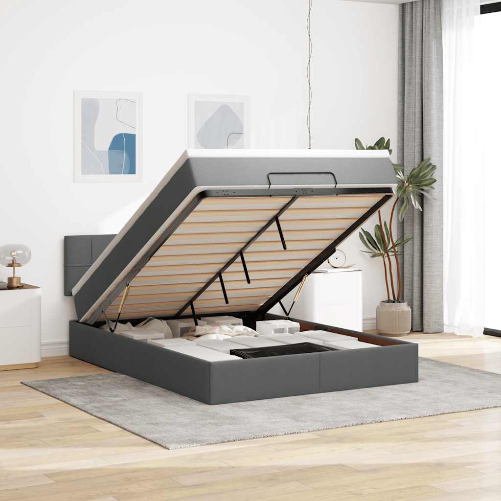 Lit ottoman avec matelas et LED gris foncé 140x190 cm tissu - XIOS