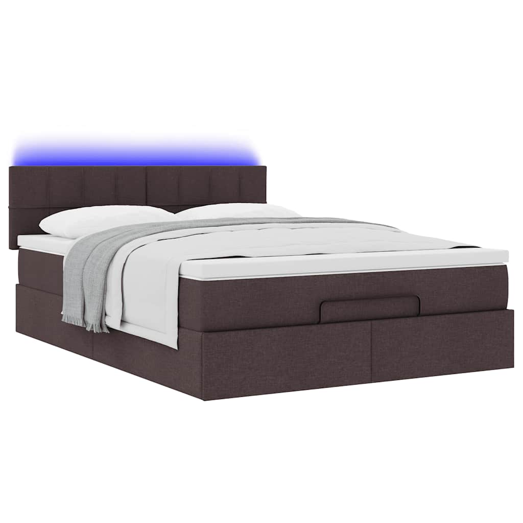 Lit ottoman avec matelas et LED marron foncé 140x190 cm tissu - XIOS