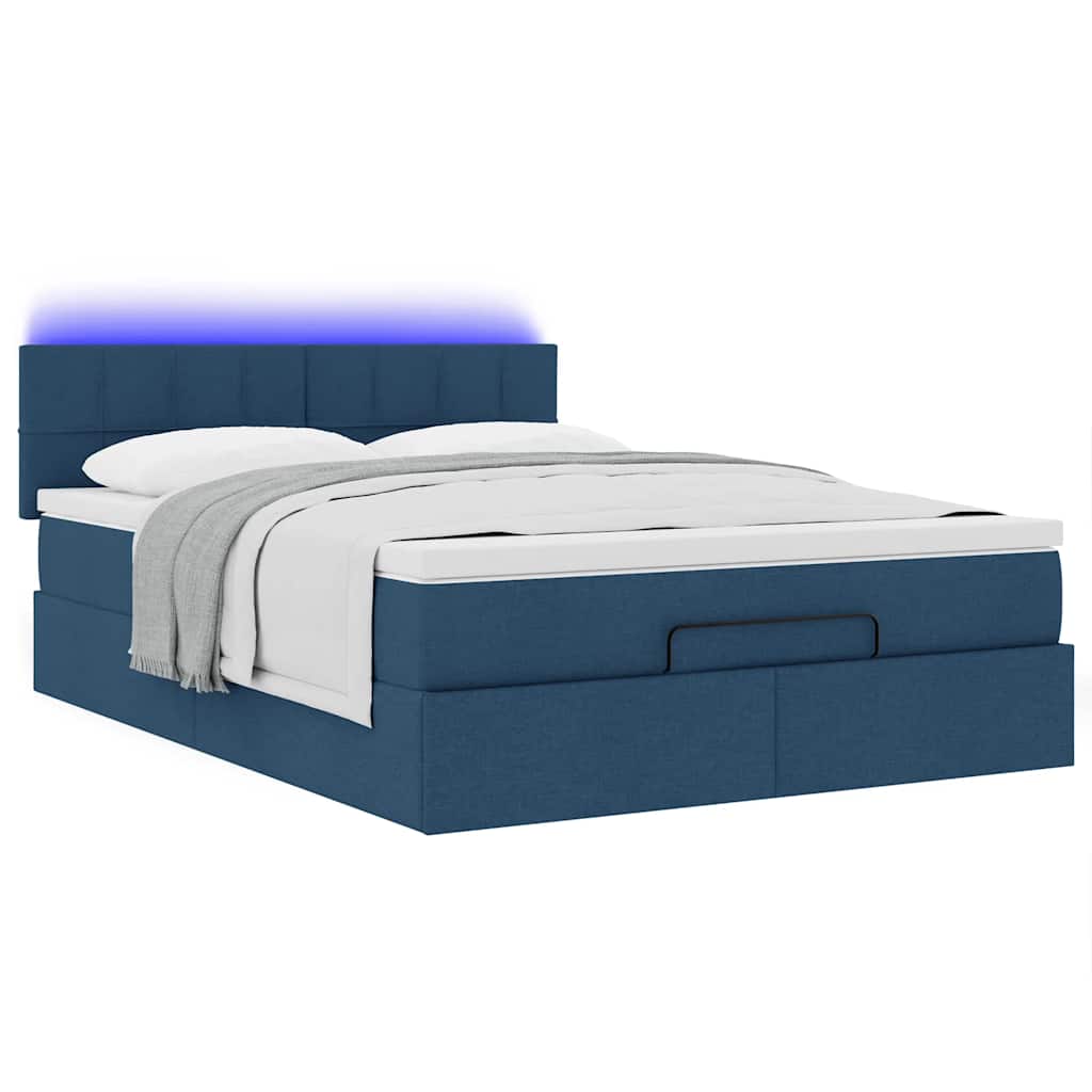 Lit ottoman avec matelas et LED bleu 140x190 cm tissu - XIOS