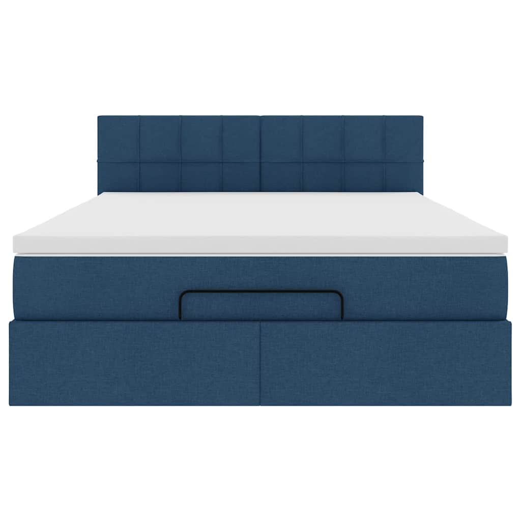 Lit ottoman avec matelas et LED bleu 140x190 cm tissu - XIOS