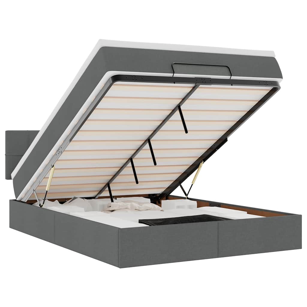 Lit ottoman avec matelas et LED gris foncé 140x200 cm tissu - XIOS