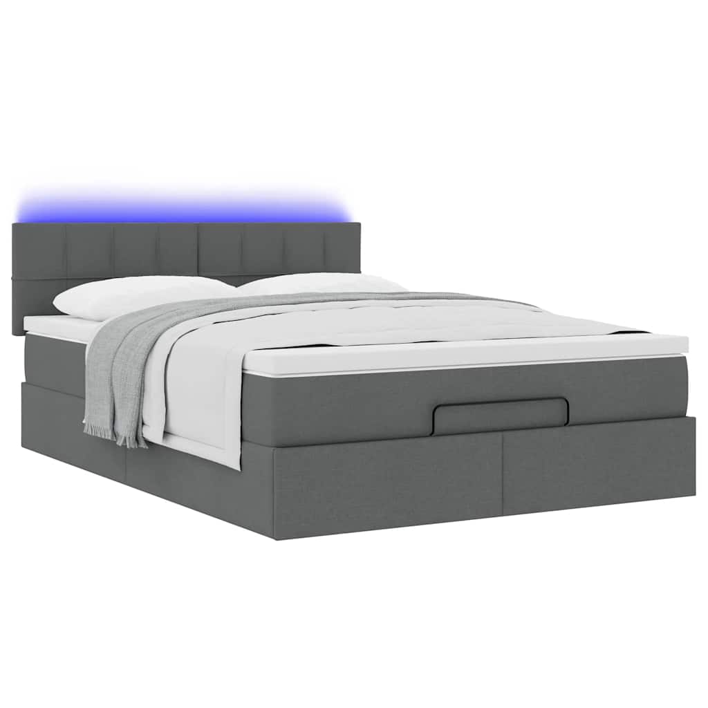 Lit ottoman avec matelas et LED gris foncé 140x200 cm tissu - XIOS