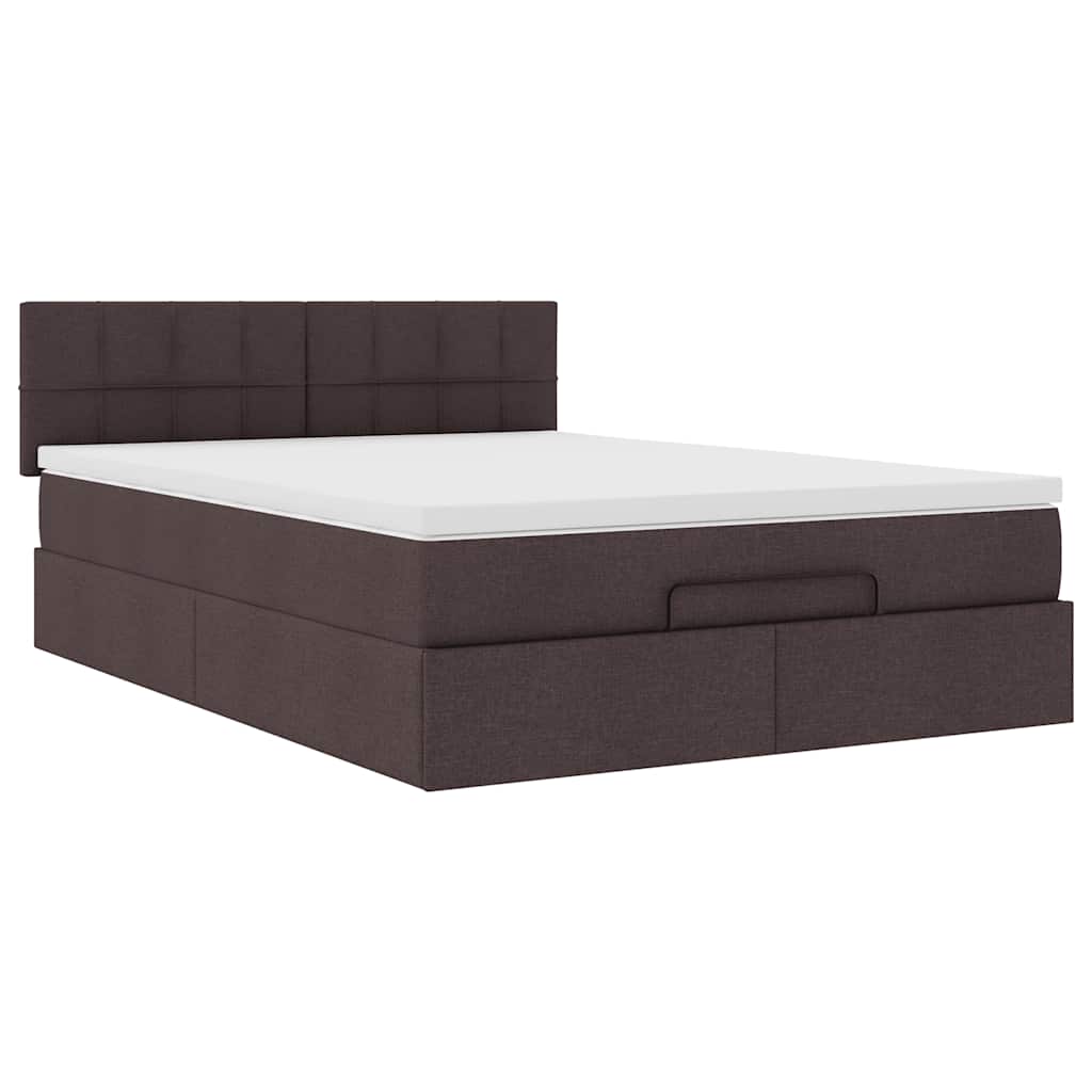 Cadre de lit ottoman avec matelas marron foncé 140x200 cm tissu - XIOS