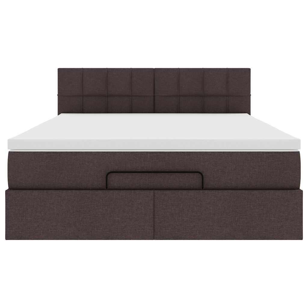 Cadre de lit ottoman avec matelas marron foncé 140x200 cm tissu - XIOS