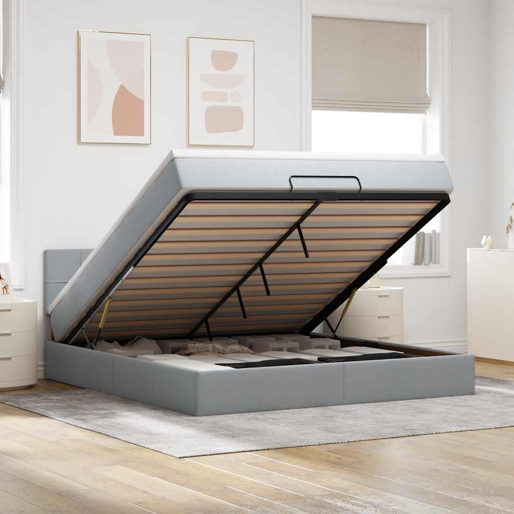 Lit ottoman avec matelas gris clair 160x200 cm tissu