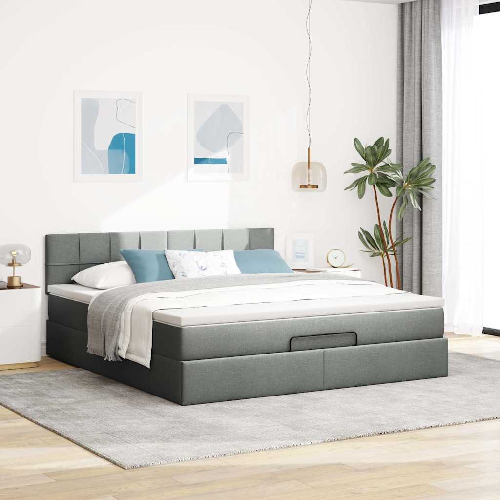 Cadre de lit ottoman avec matelas gris foncé 160x200cm tissu - XIOS