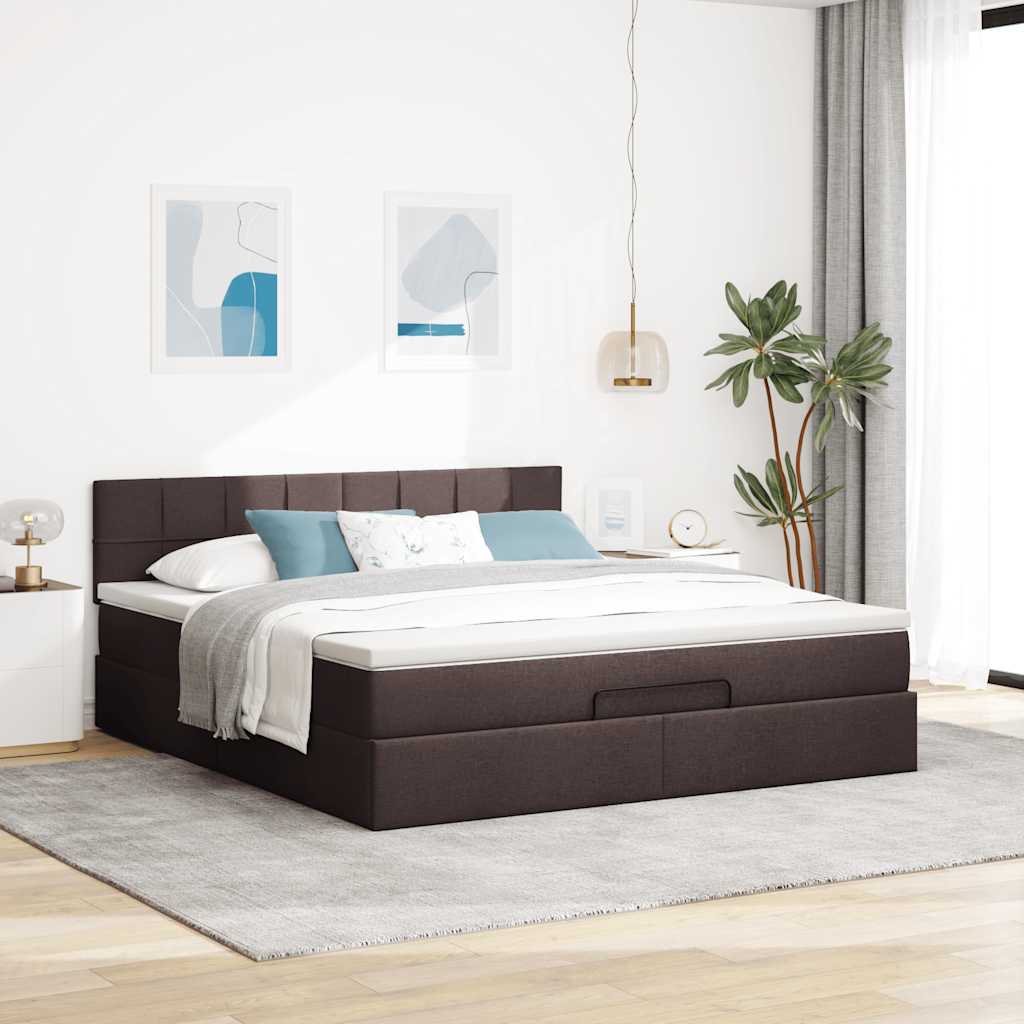 Cadre de lit ottoman avec matelas marron foncé 160x200 cm tissu - XIOS