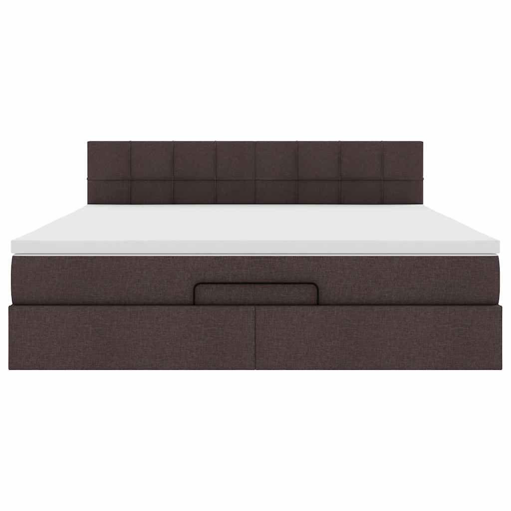 Cadre de lit ottoman avec matelas marron foncé 160x200 cm tissu - XIOS