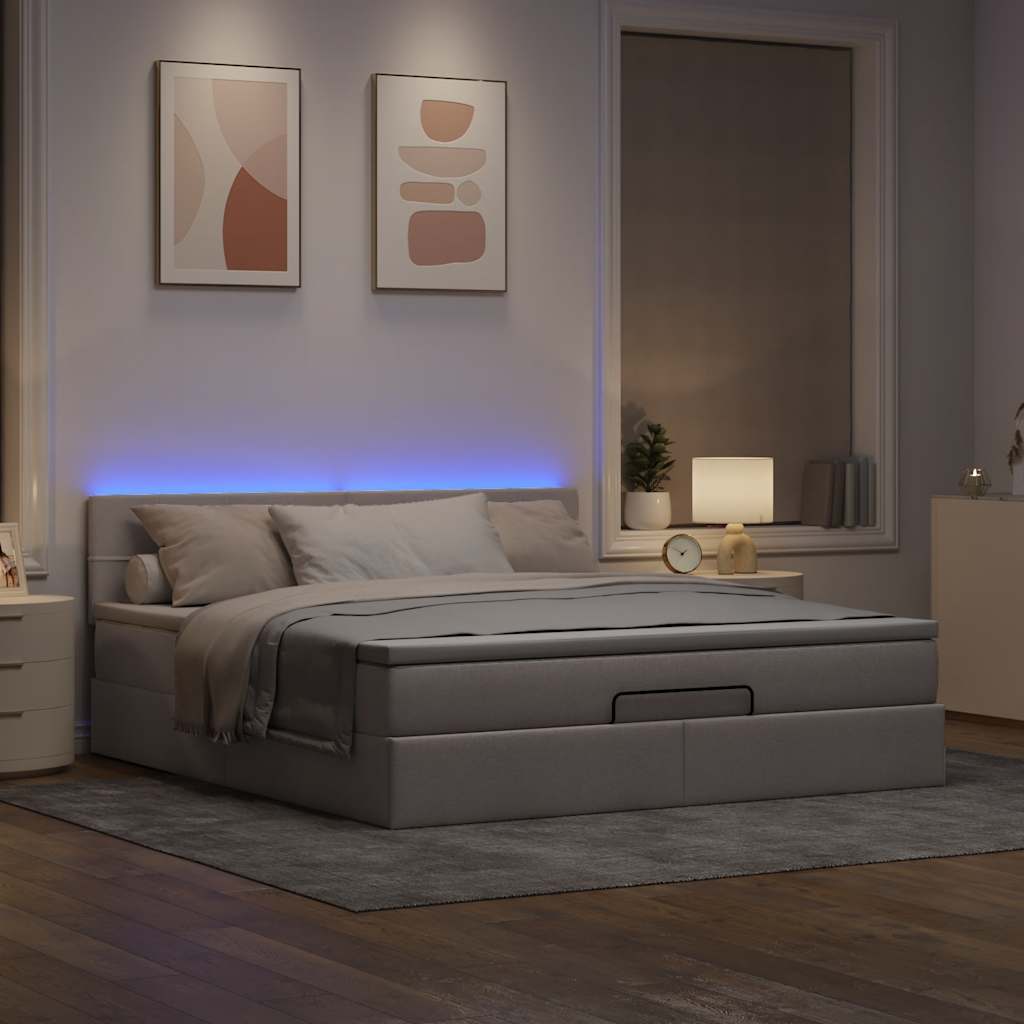 Cadre de lit ottoman avec matelas taupe 160x200 cm tissu - XIOS