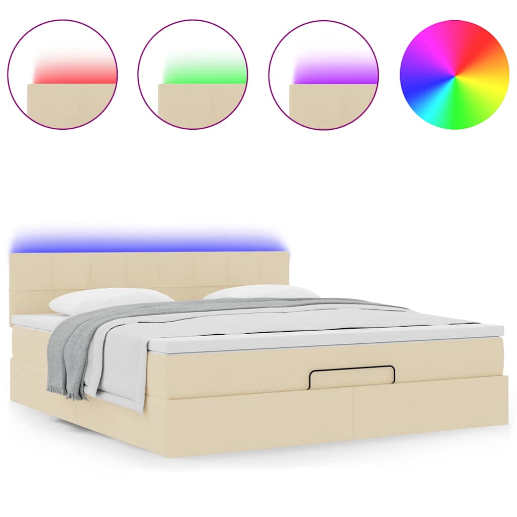 Cadre de lit ottoman avec matelas crème 160x200 cm tissu - XIOS