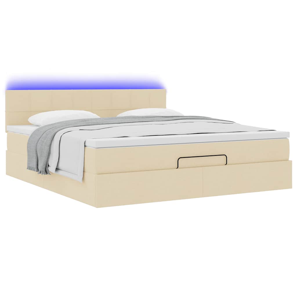Cadre de lit ottoman avec matelas crème 160x200 cm tissu - XIOS