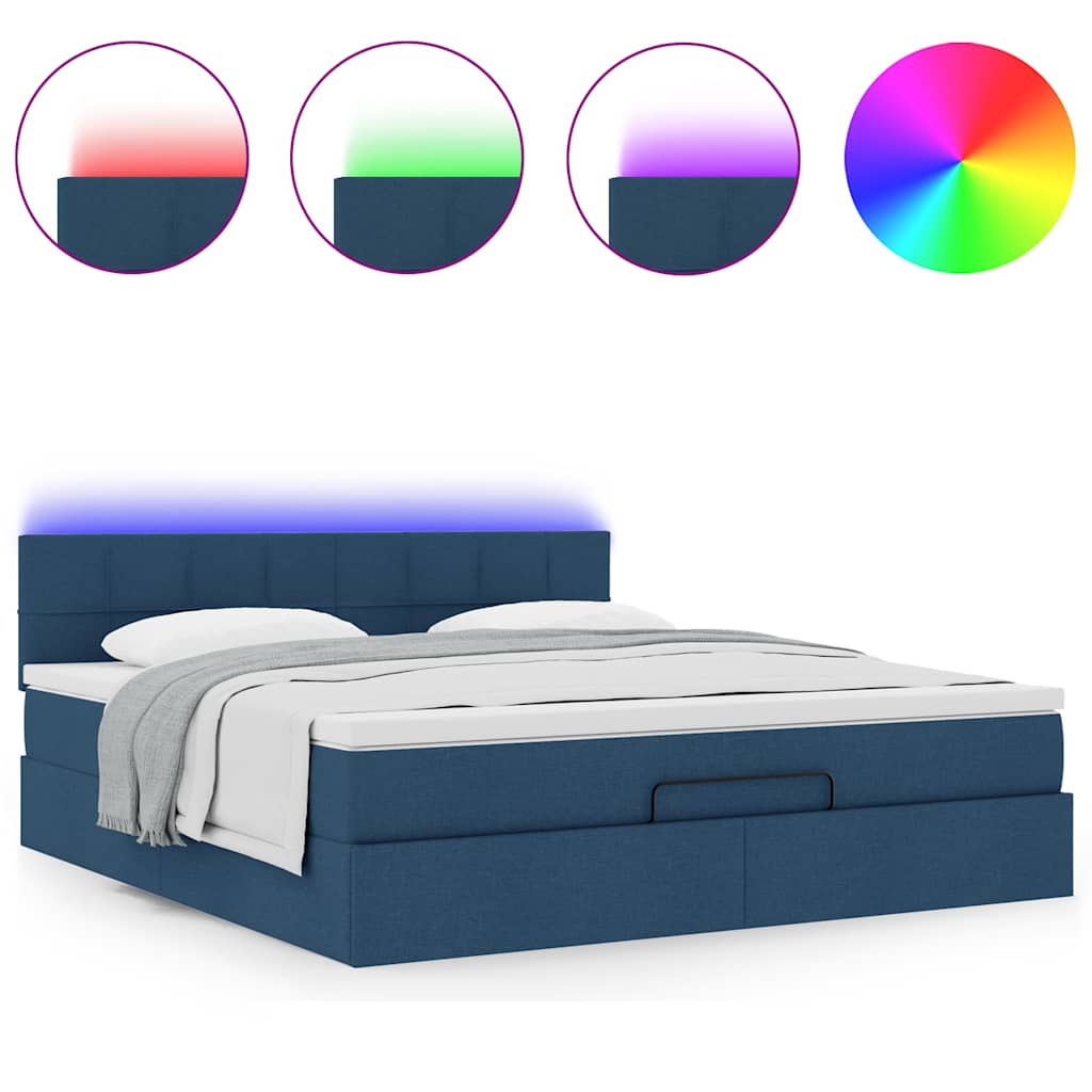 Cadre de lit ottoman avec matelas bleu 160x200 cm tissu - XIOS