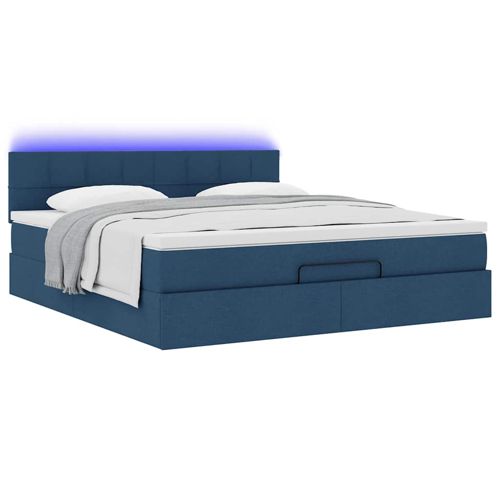 Cadre de lit ottoman avec matelas bleu 160x200 cm tissu - XIOS