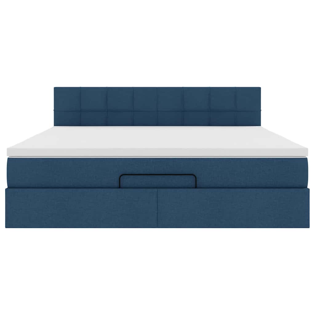 Cadre de lit ottoman avec matelas bleu 160x200 cm tissu