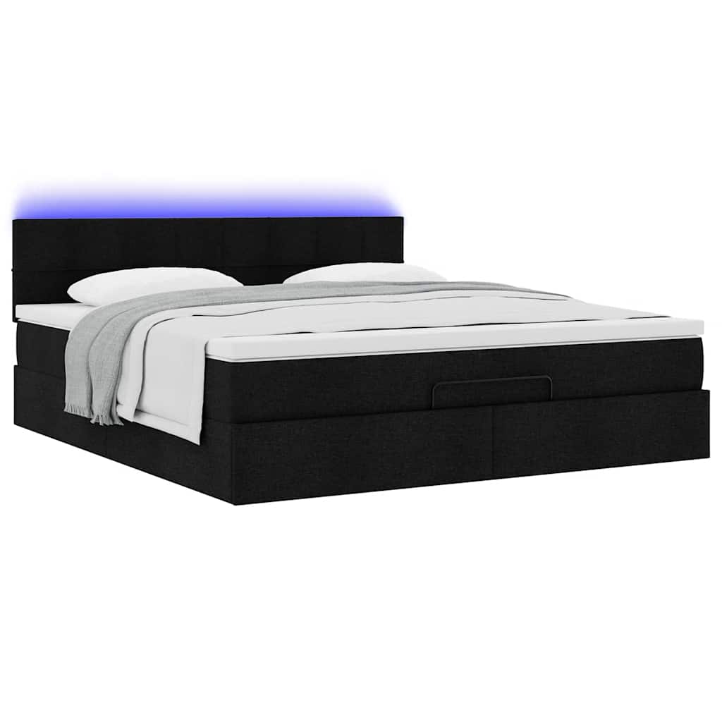 Lit ottoman avec matelas et LED Noir 180x200cm tissu - XIOS