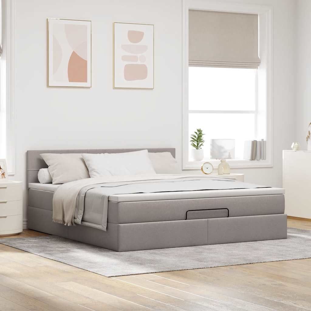 Lit ottoman avec matelas et LED Taupe 180x200cm tissu - XIOS
